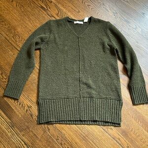 Carolyn Taylor Forest Green Knit V-neck Tunic Length Vintage Women's Sweater S